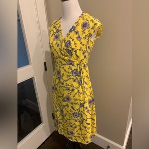 Banana republic yellow floral wrap midi dress